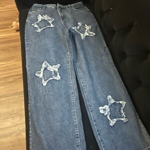 Stylish Blue Star Patch Women Jeans